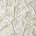 Ivory White Premium Pure silk Satin Fabric with Jacquard metallic, 110 Cms, India-D26906