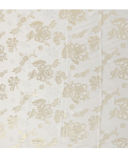 Ivory White Premium Pure silk Satin Fabric with Jacquard metallic, 110 Cms, India-D26906
