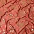 Coral Red Premium Pure silk Satin Fabric with Jacquard metallic, 110 Cms, India-D26901