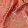 Coral Red Premium Pure silk Satin Fabric with Jacquard metallic, 110 Cms, India-D26901