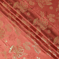 Coral Red Premium Pure silk Satin Fabric with Jacquard metallic, 110 Cms, India-D26901