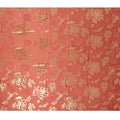 Coral Red Premium Pure silk Satin Fabric with Jacquard metallic, 110 Cms, India-D26901