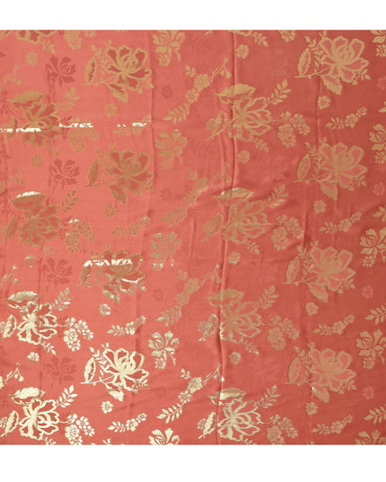 Coral Red Premium Pure silk Satin Fabric with Jacquard metallic, 110 Cms, India-D26901