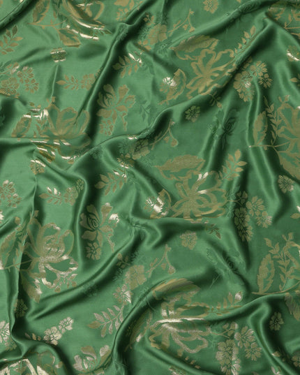 Emerald Green Premium Pure silk Satin Fabric with Jacquard metallic, 110 Cms, India-D26904
