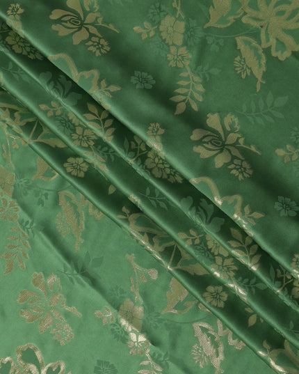 Emerald Green Premium Pure silk Satin Fabric with Jacquard metallic, 110 Cms, India-D26904