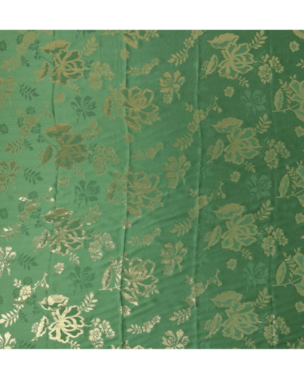 Emerald Green Premium Pure silk Satin Fabric with Jacquard metallic, 110 Cms, India-D26904