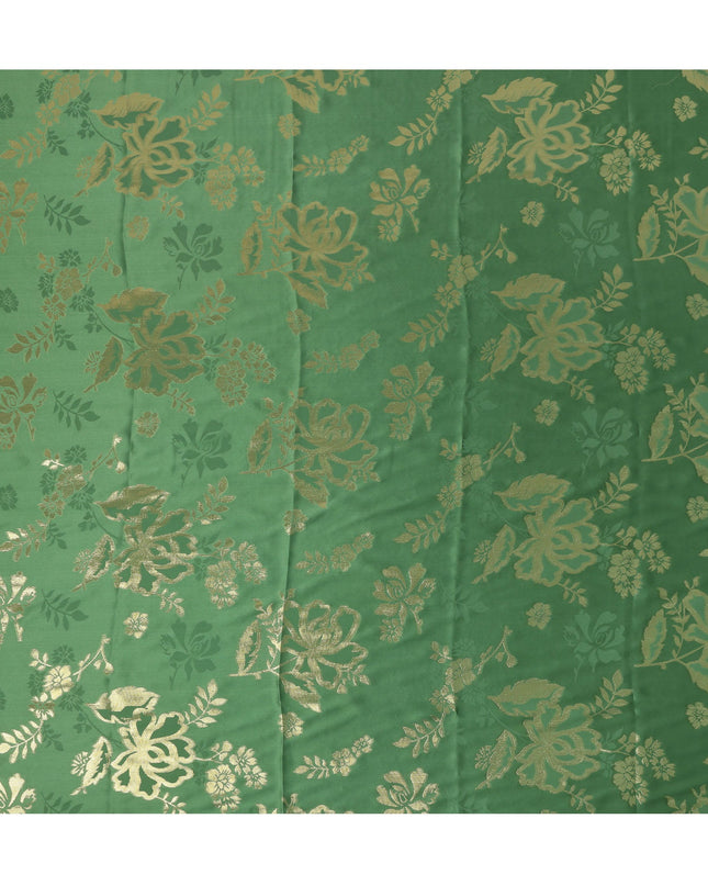 Emerald Green Premium Pure silk Satin Fabric with Jacquard metallic, 110 Cms, India-D26904