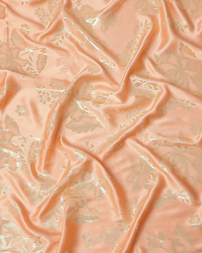 Peach Premium Pure silk Satin Fabric with Jacquard metallic, 110 Cms, India-D26899