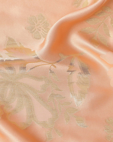 Peach Premium Pure silk Satin Fabric with Jacquard metallic, 110 Cms, India-D26899