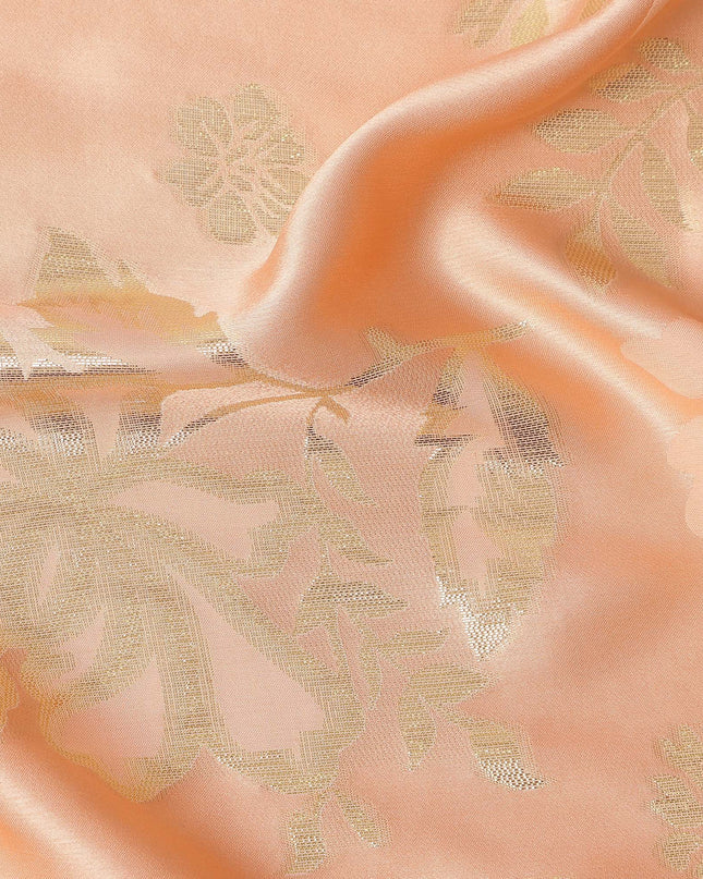 Peach Premium Pure silk Satin Fabric with Jacquard metallic, 110 Cms, India-D26899