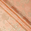 Peach Premium Pure silk Satin Fabric with Jacquard metallic, 110 Cms, India-D26899