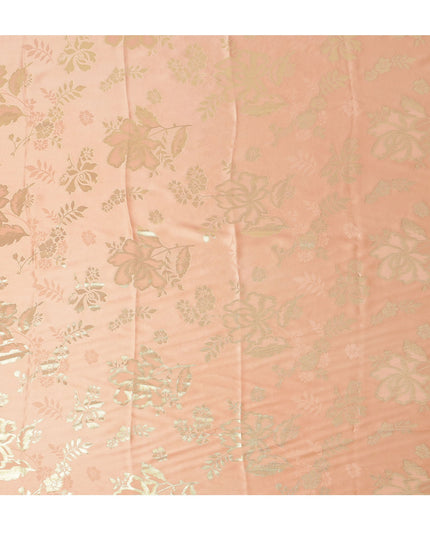 Peach Premium Pure silk Satin Fabric with Jacquard metallic, 110 Cms, India-D26899