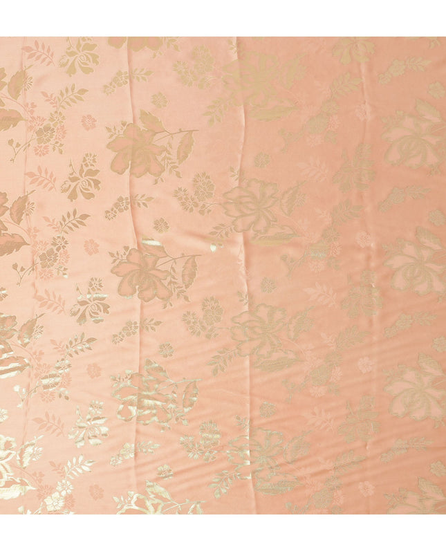 Peach Premium Pure silk Satin Fabric with Jacquard metallic, 110 Cms, India-D26899