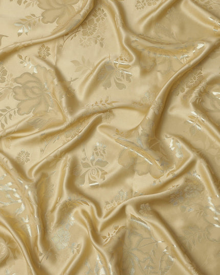 Champagne Gold Premium Pure silk Satin Fabric with Jacquard metallic, 110 Cms, India-D26905