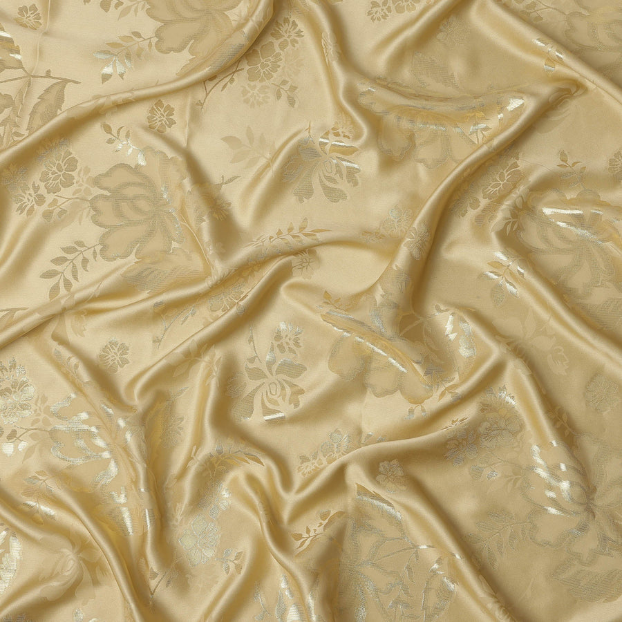 Champagne Gold Premium Pure silk Satin Fabric with Jacquard metallic, 110 Cms, India-D26905