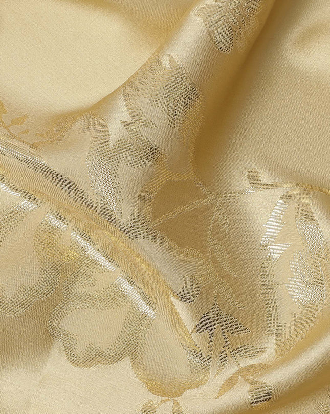 Champagne Gold Premium Pure silk Satin Fabric with Jacquard metallic, 110 Cms, India-D26905