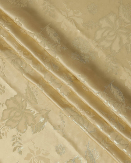 Champagne Gold Premium Pure silk Satin Fabric with Jacquard metallic, 110 Cms, India-D26905