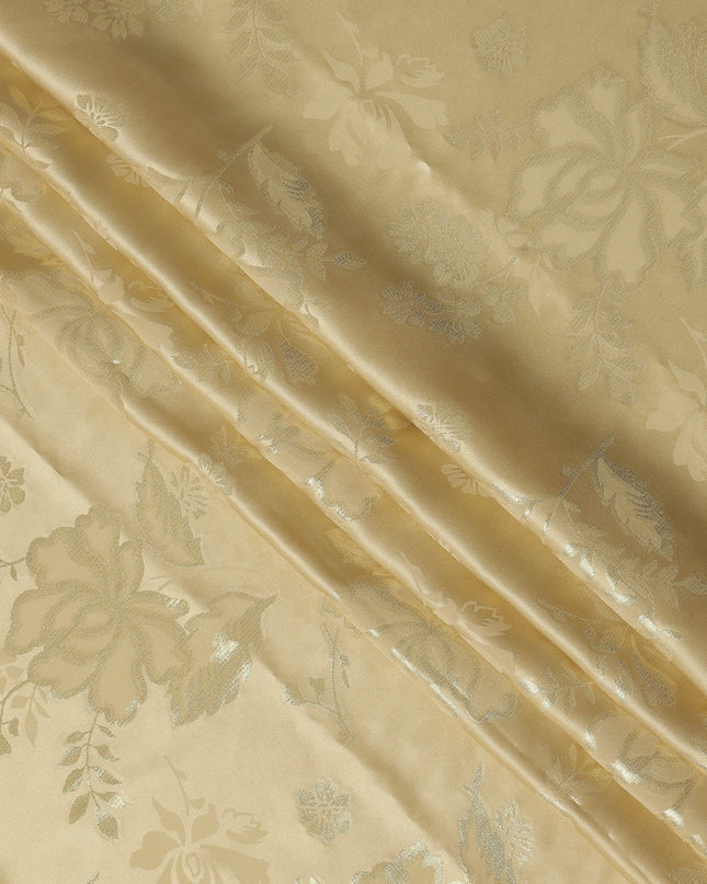 Champagne Gold Premium Pure silk Satin Fabric with Jacquard metallic, 110 Cms, India-D26905