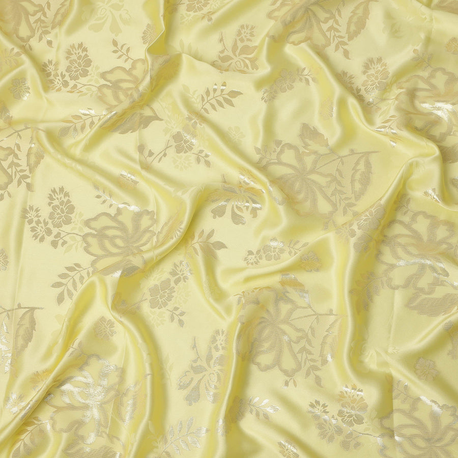 Lemon Yellow Premium Pure silk Satin Fabric with Jacquard metallic, 110 Cms, India-D26903