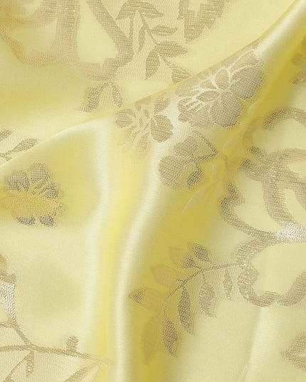 Lemon Yellow Premium Pure silk Satin Fabric with Jacquard metallic, 110 Cms, India-D26903
