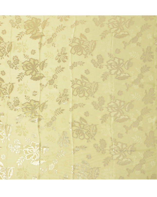 Lemon Yellow Premium Pure silk Satin Fabric with Jacquard metallic, 110 Cms, India-D26903