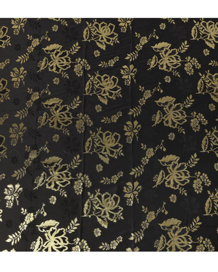 Black Premium Pure silk Satin Fabric with Jacquard metallic, 110 Cms, India-D26902