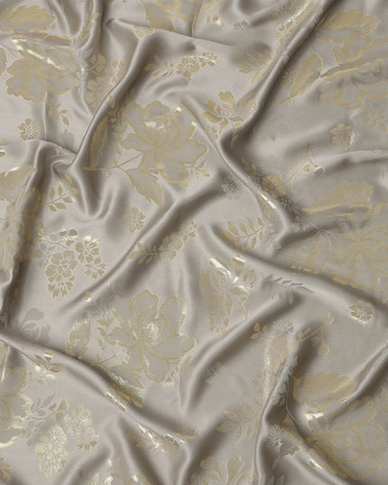 Silver Grey Premium Pure silk Satin Fabric with Jacquard metallic, 110 Cms, India-D26907