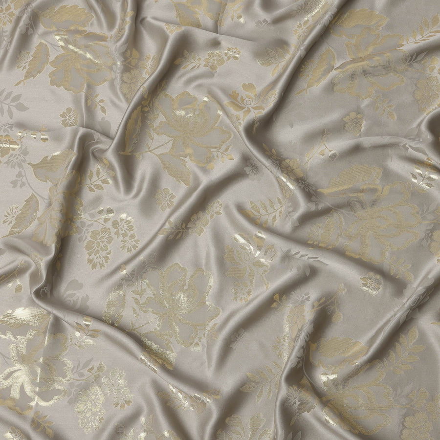 Silver Grey Premium Pure silk Satin Fabric with Jacquard metallic, 110 Cms, India-D26907