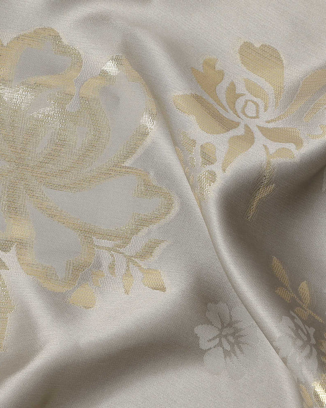 Silver Grey Premium Pure silk Satin Fabric with Jacquard metallic, 110 Cms, India-D26907