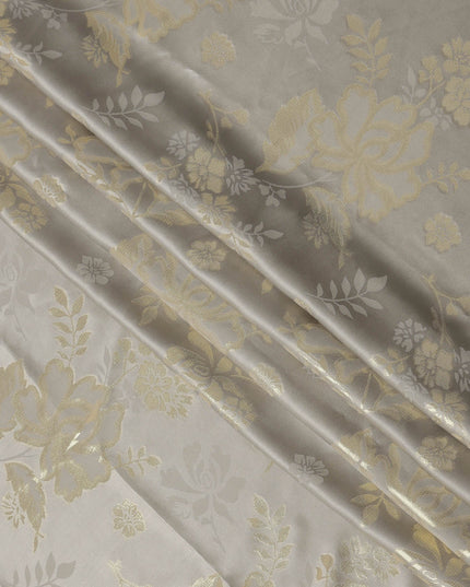 Silver Grey Premium Pure silk Satin Fabric with Jacquard metallic, 110 Cms, India-D26907