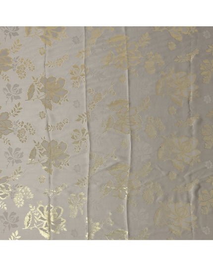 Silver Grey Premium Pure silk Satin Fabric with Jacquard metallic, 110 Cms, India-D26907