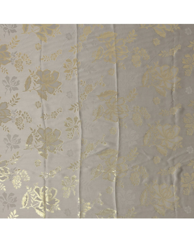 Silver Grey Premium Pure silk Satin Fabric with Jacquard metallic, 110 Cms, India-D26907