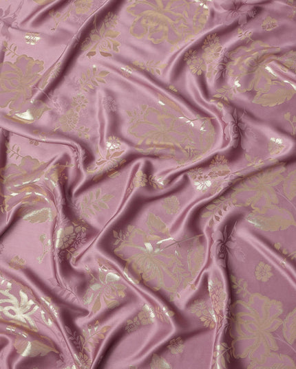 Dusty Rose Premium Pure silk Satin Fabric with Jacquard metallic, 110 Cms, India-D26900