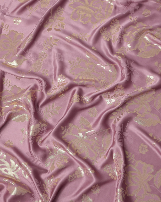 Dusty Rose Premium Pure silk Satin Fabric with Jacquard metallic, 110 Cms, India-D26900