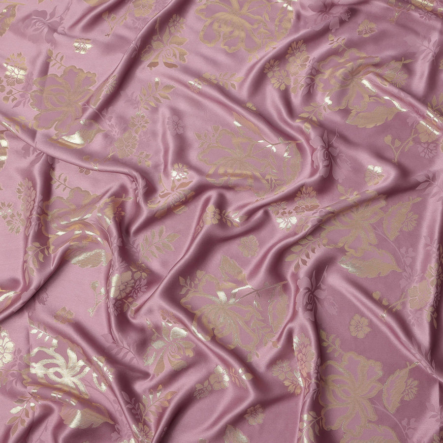 Dusty Rose Premium Pure silk Satin Fabric with Jacquard metallic, 110 Cms, India-D26900