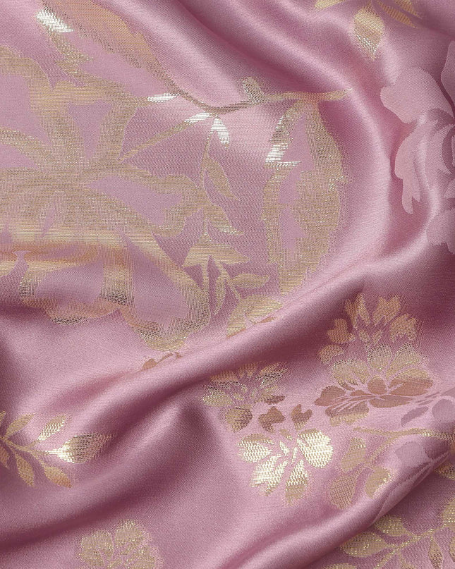 Dusty Rose Premium Pure silk Satin Fabric with Jacquard metallic, 110 Cms, India-D26900