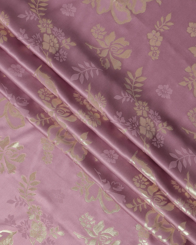 Dusty Rose Premium Pure silk Satin Fabric with Jacquard metallic, 110 Cms, India-D26900