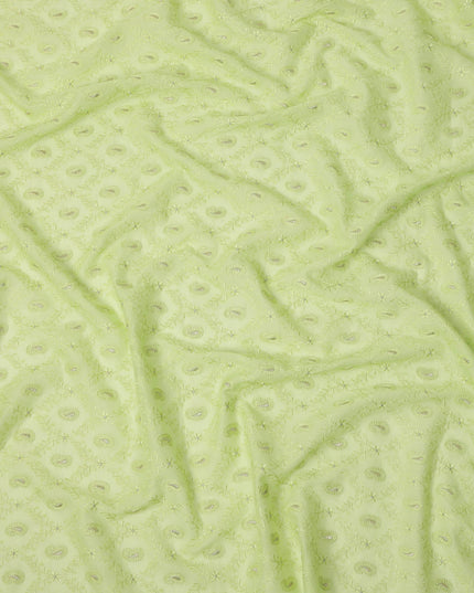 Pista Green Self Embroidered Paisley Motif Viscose Cotton Fabric 110 Cms India-D27022 - Regal Fabrics