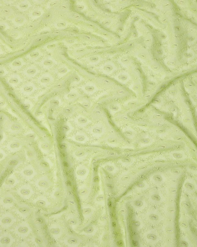 Pista Green Self Embroidered Paisley Motif Viscose Cotton Fabric 110 Cms India-D27022