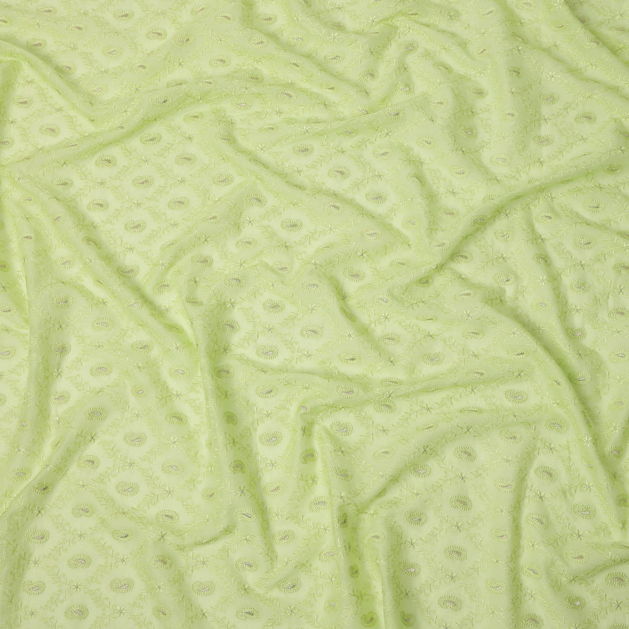 Pista Green Self Embroidered Paisley Motif Viscose Cotton Fabric 110 Cms India-D27022 - Regal Fabrics