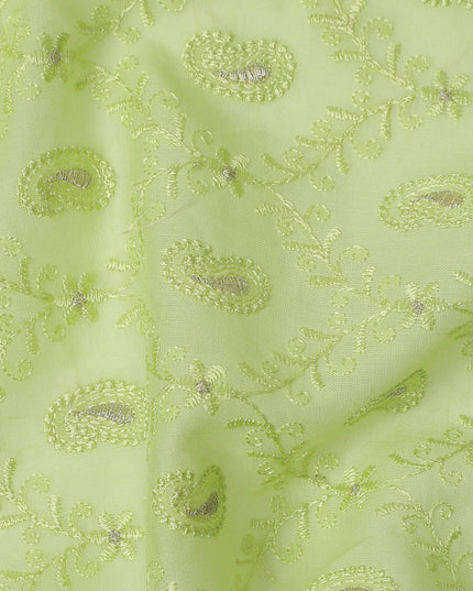 Pista Green Self Embroidered Paisley Motif Viscose Cotton Fabric 110 Cms India-D27022 - Regal Fabrics