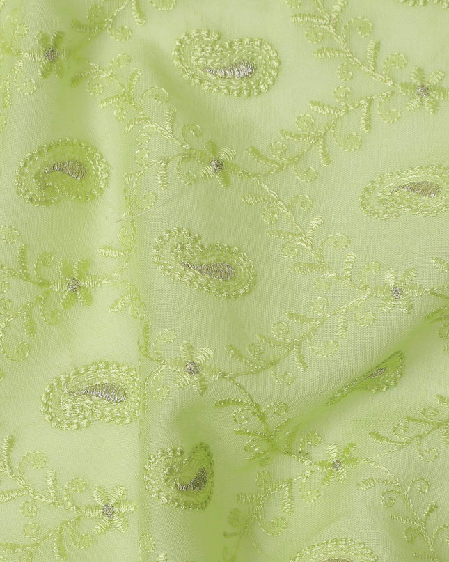 Pista Green Self Embroidered Paisley Motif Viscose Cotton Fabric 110 Cms India-D27022
