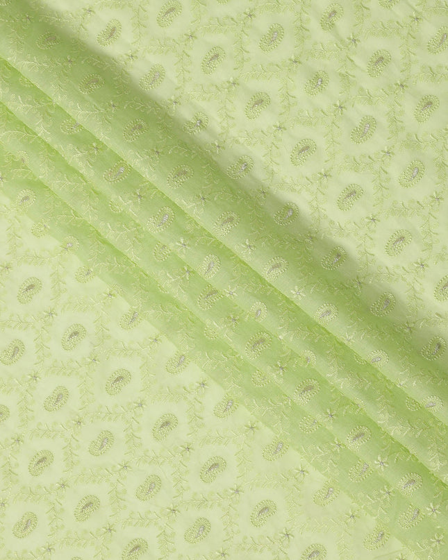 Pista Green Self Embroidered Paisley Motif Viscose Cotton Fabric 110 Cms India-D27022