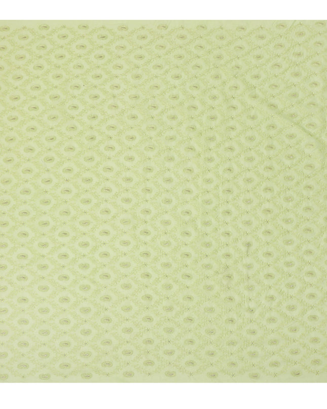 Pista Green Self Embroidered Paisley Motif Viscose Cotton Fabric 110 Cms India-D27022