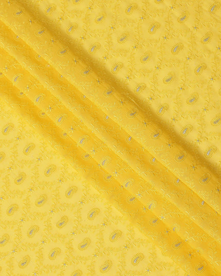 Yellow Self Embroidered Paisley Motif Viscose Cotton Fabric 110 Cms India-D27020 - Regal Fabrics