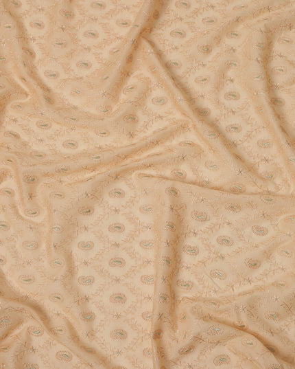 Peach Self Embroidered Paisley Motif Viscose Cotton Fabric 110 Cms India-D27023 - Regal Fabrics
