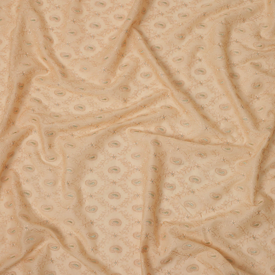 Peach Self Embroidered Paisley Motif Viscose Cotton Fabric 110 Cms India-D27023 - Regal Fabrics
