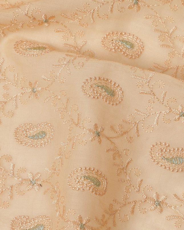 Peach Self Embroidered Paisley Motif Viscose Cotton Fabric 110 Cms India-D27023