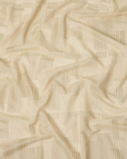 Cream Self Textured Geometric Pattern Viscose Cotton Fabric 110 Cms India-D27024 - Regal Fabrics