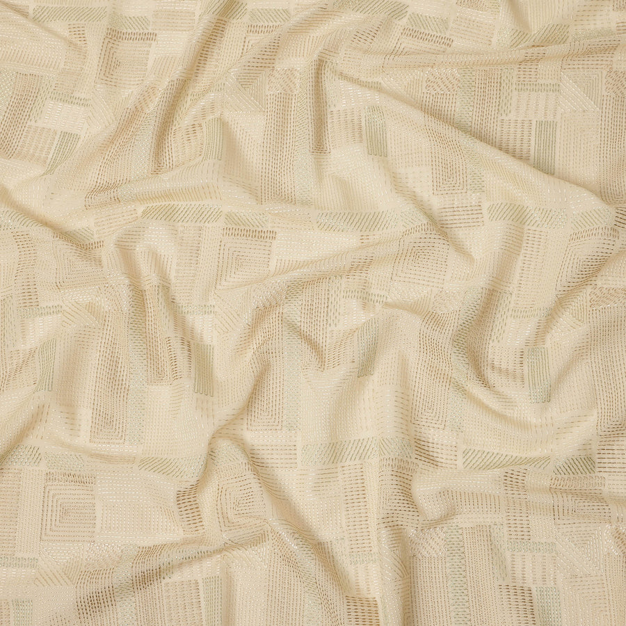 Cream Self Textured Geometric Pattern Viscose Cotton Fabric 110 Cms India-D27024 - Regal Fabrics